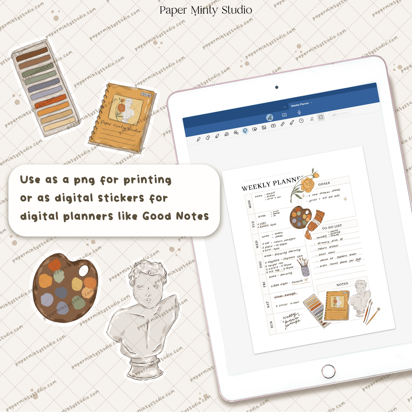 Artist Supplies Printable Sticker Sheet and Digital GoodNotes Sticker Sheet