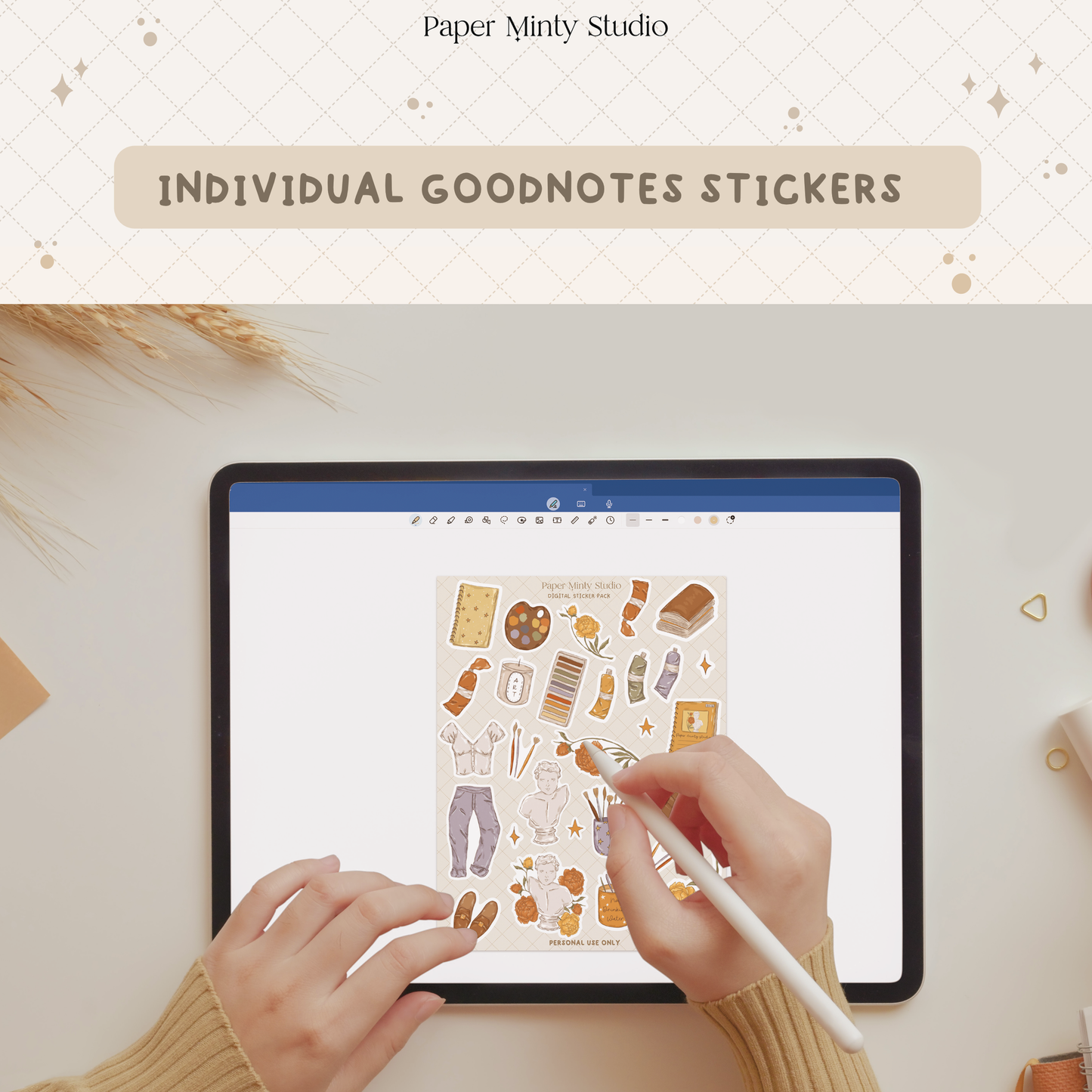 Artist Supplies Printable Sticker Sheet and Digital GoodNotes Sticker Sheet