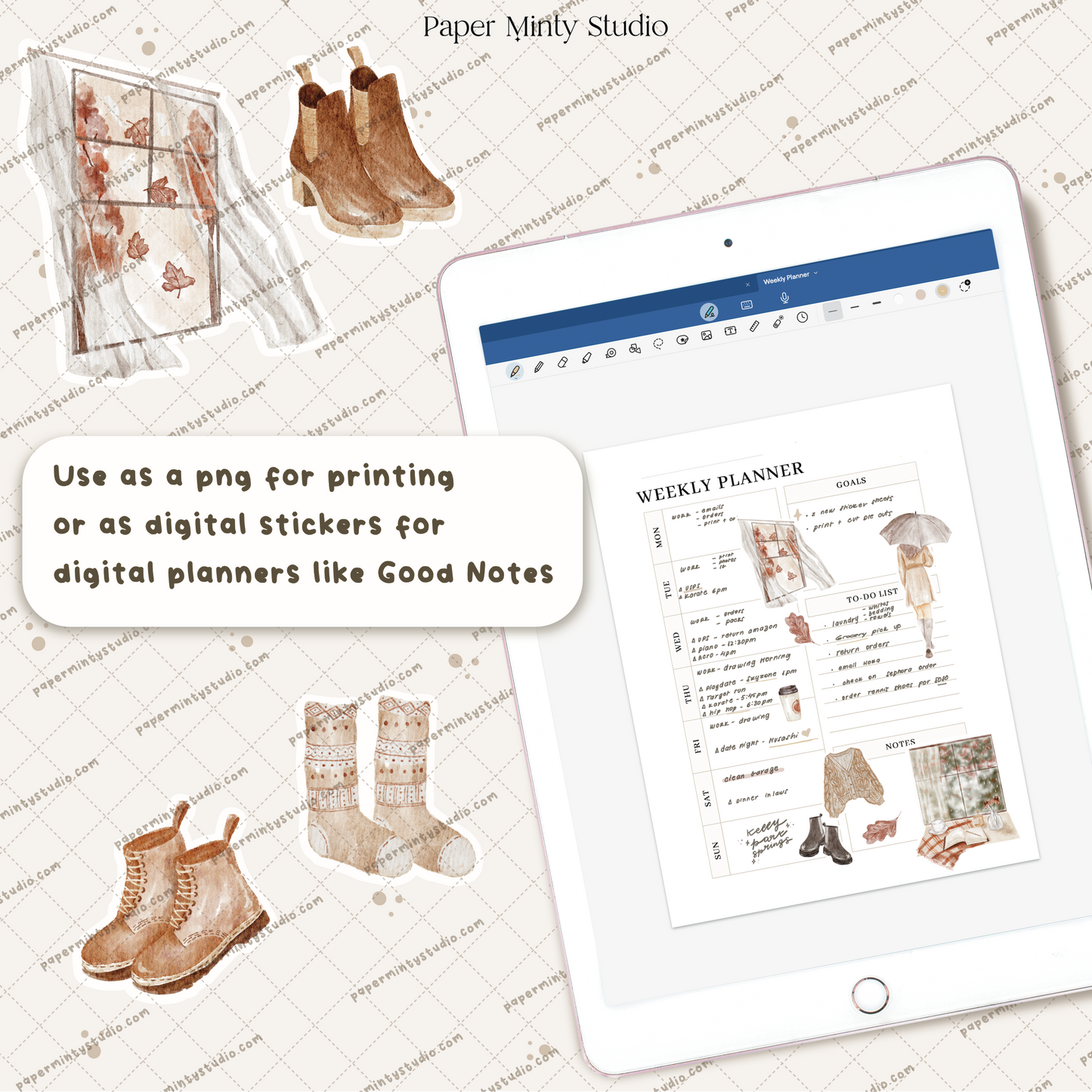 Autumn Weather Printable Sticker Sheet and Digital GoodNotes Sticker Sheet