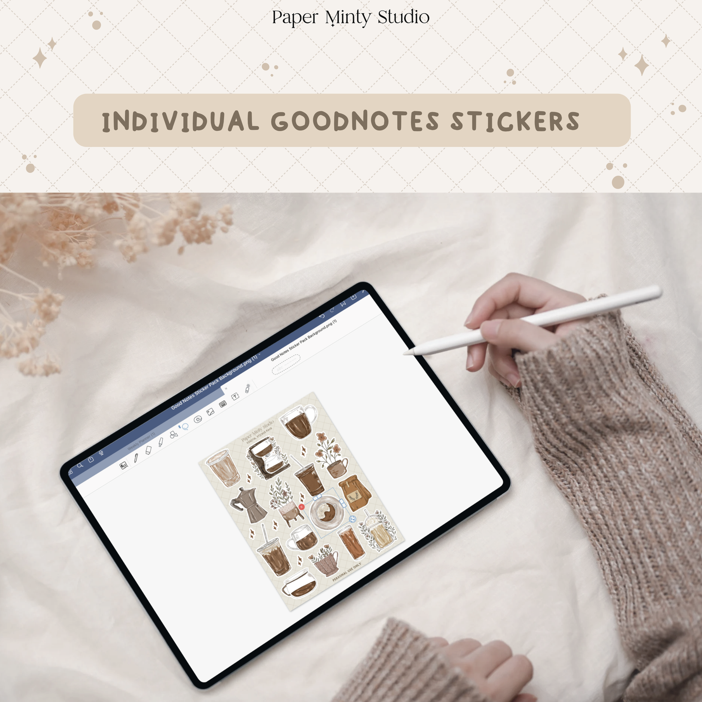 Cafe Latte Printable Sticker Sheet and Digital GoodNotes Sticker Sheet