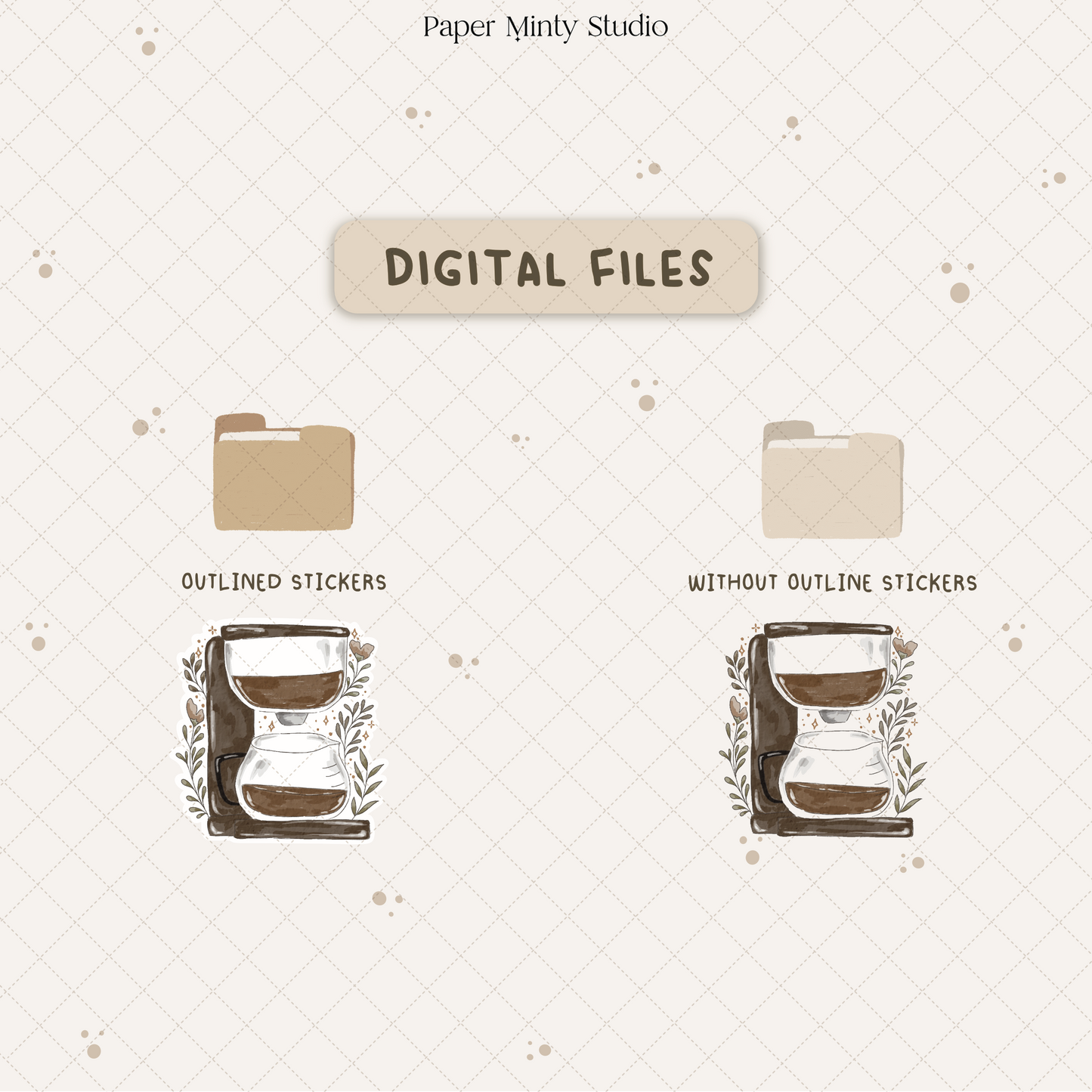 Cafe Latte Printable Sticker Sheet and Digital GoodNotes Sticker Sheet