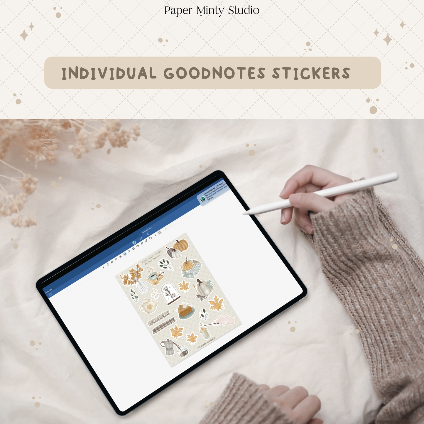 Comfy Fall Printable Sticker Sheet and Digital GoodNotes Sticker Sheet