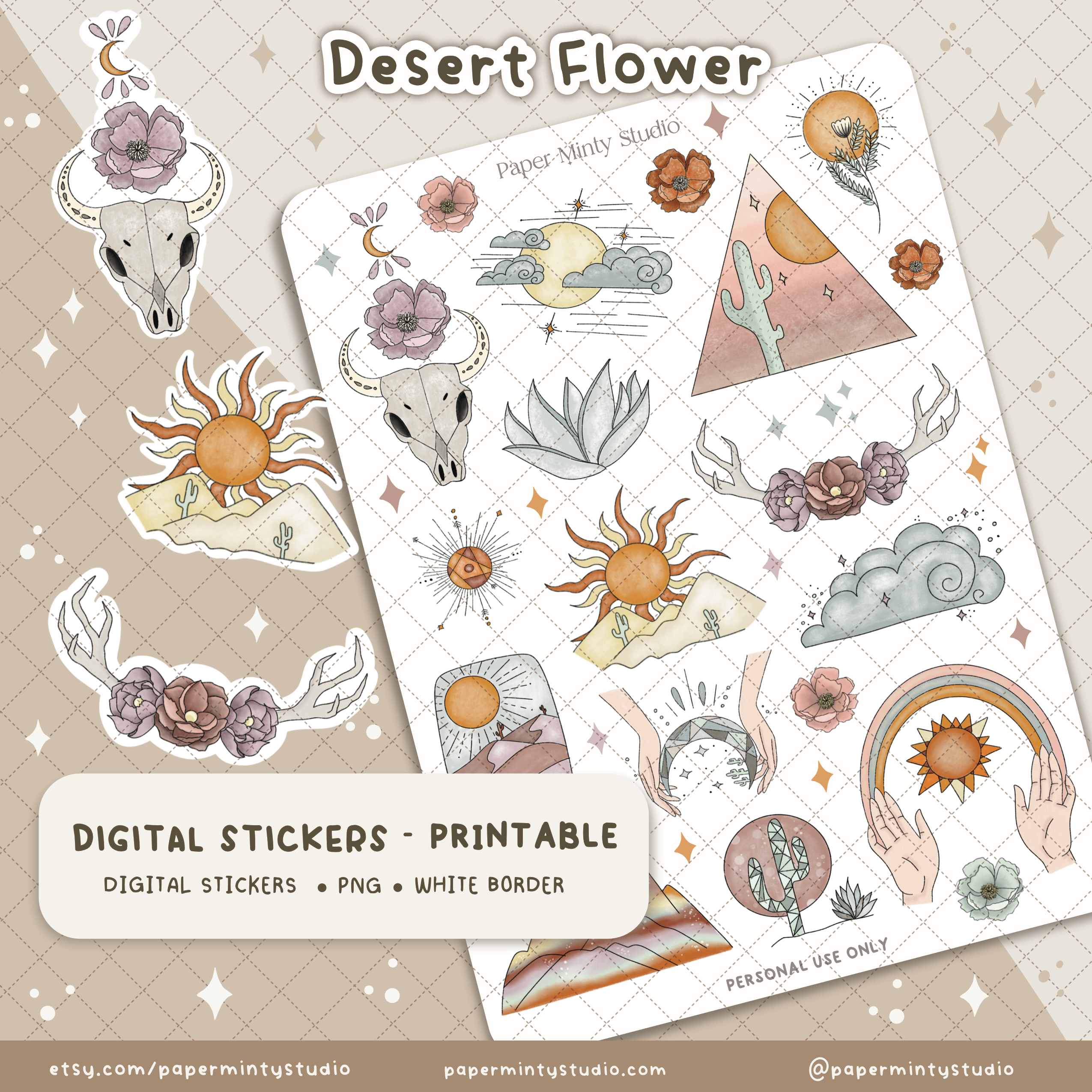 Printable Sticker Sheet Desert Flower – PaperMintyStudio