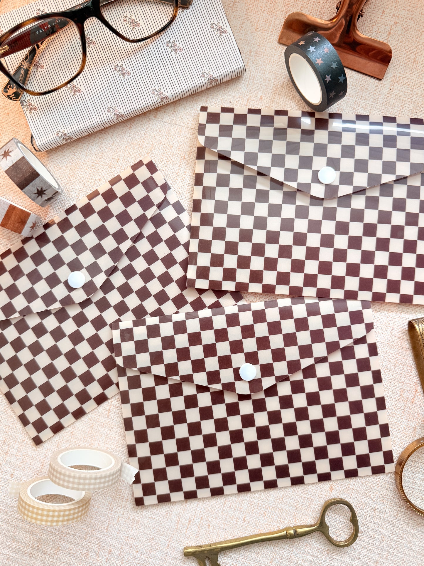 Mocha Grid Snap Pouch