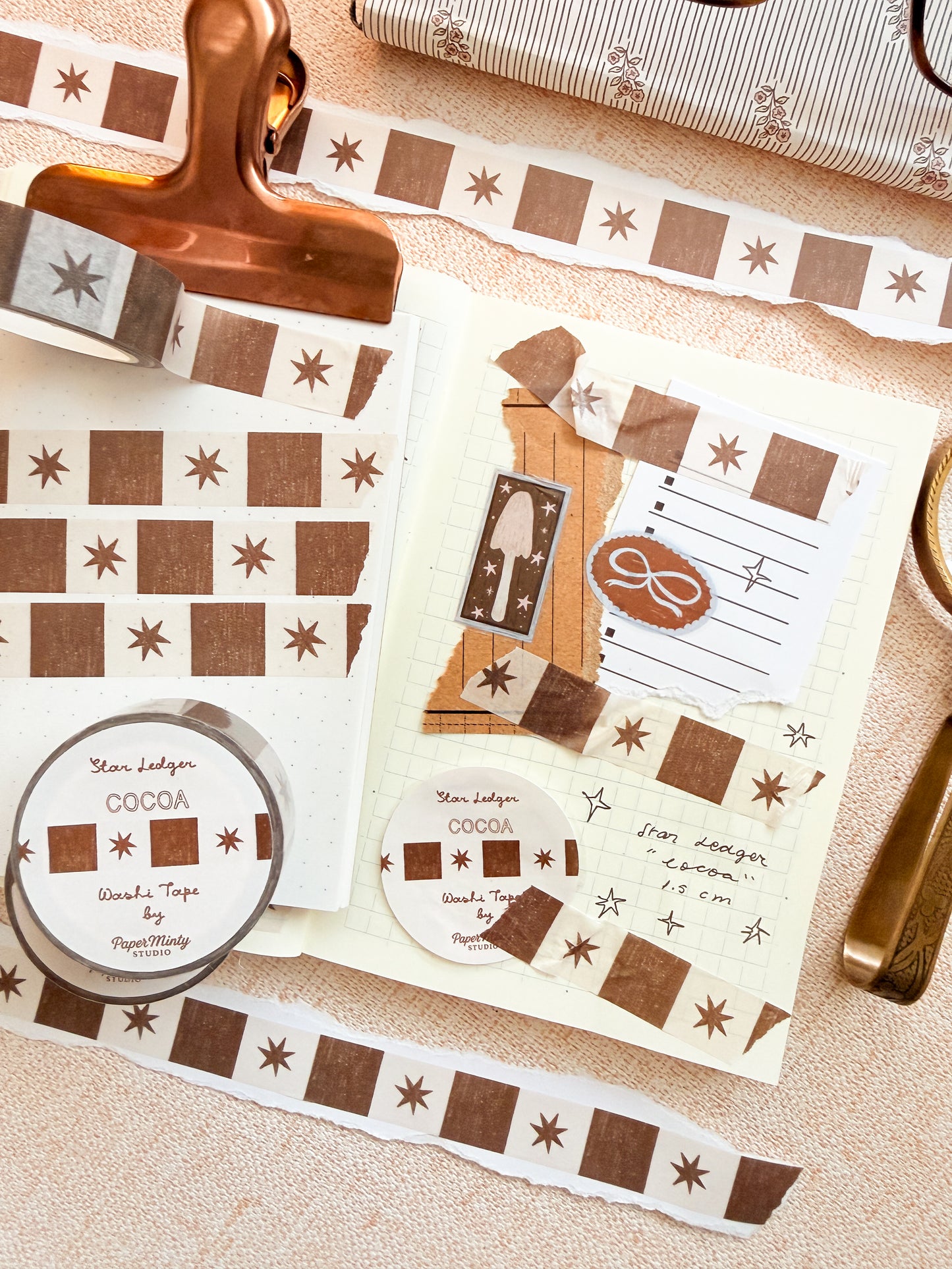 Star Ledger Cocoa 1.5cm Washi