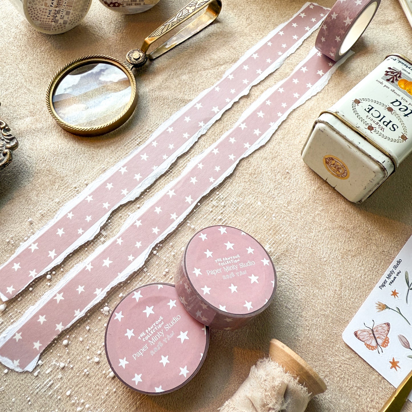 Rose Tan Stars 15mm Washi