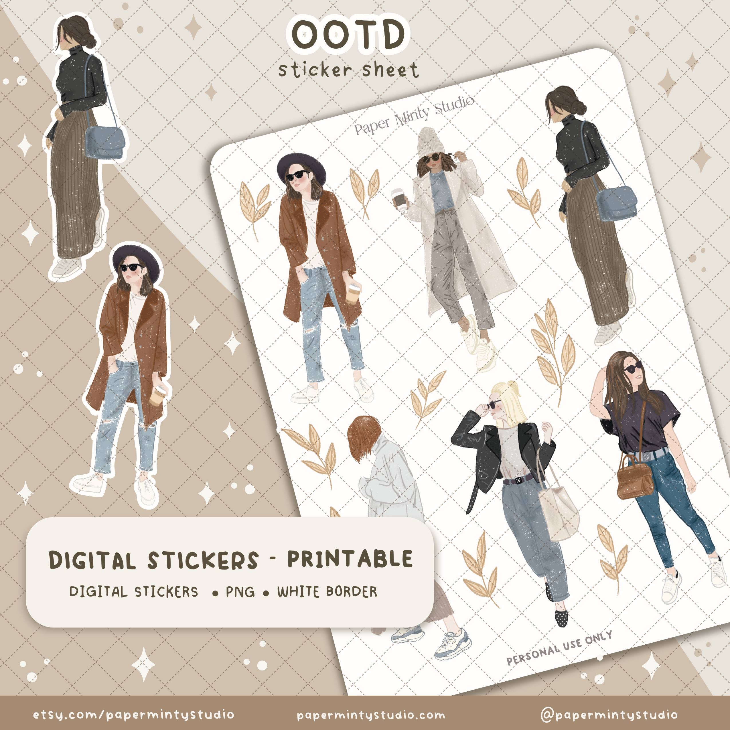 OOTD Printable Sticker Sheet and Digital GoodNotes Sticker Sheet ...