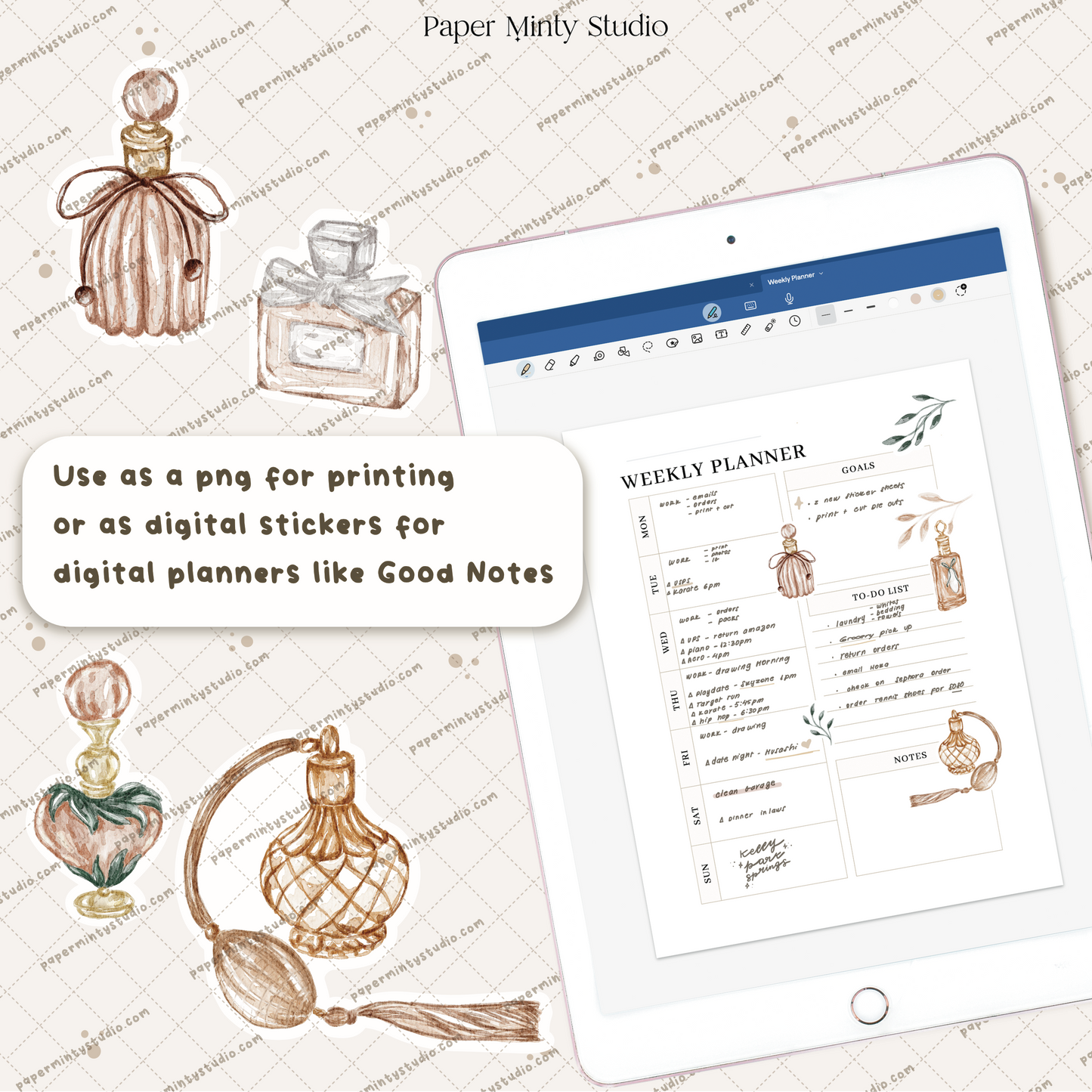 Perfume Bottles Printable Sticker Sheet and Digital GoodNotes Sticker Sheet