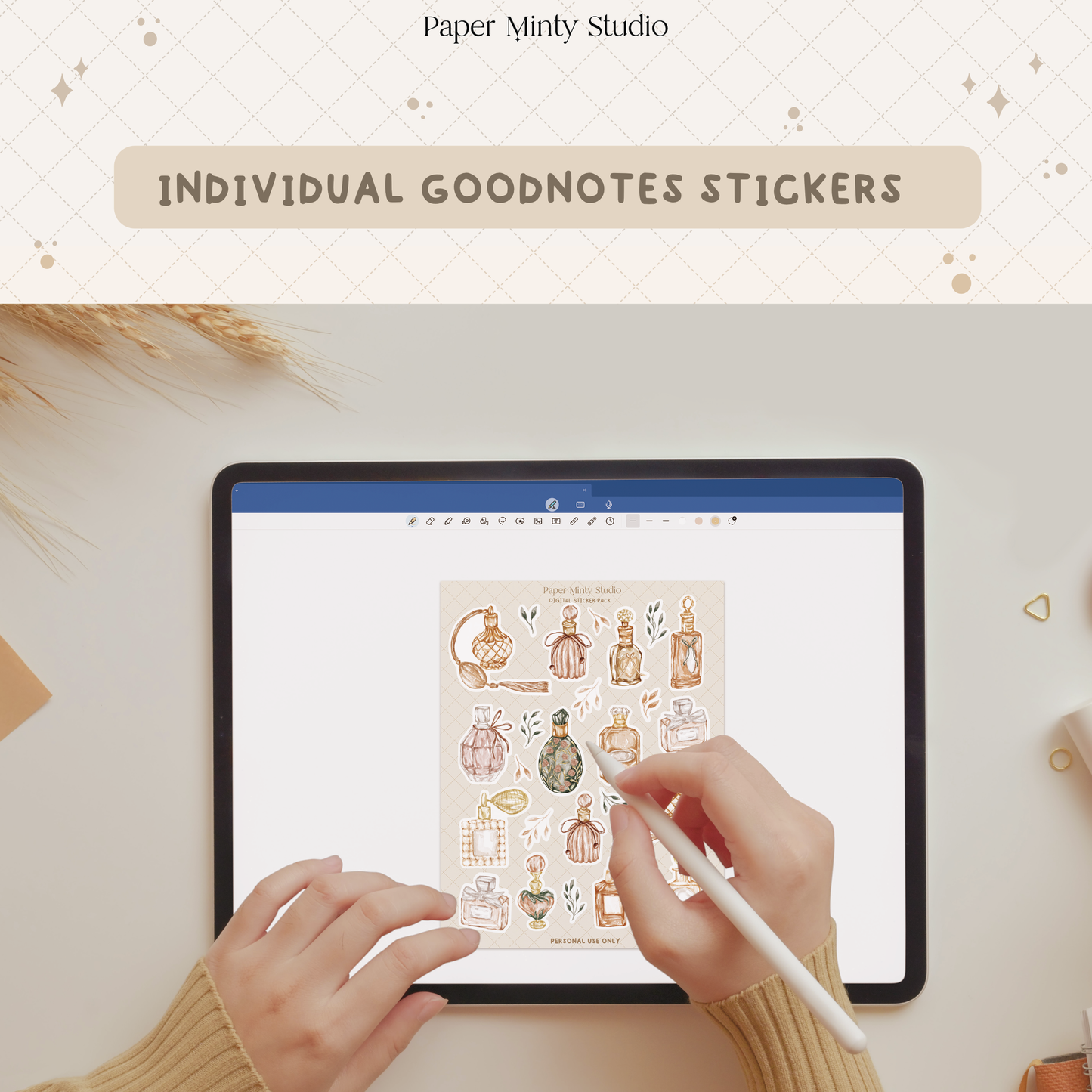 Perfume Bottles Printable Sticker Sheet and Digital GoodNotes Sticker Sheet