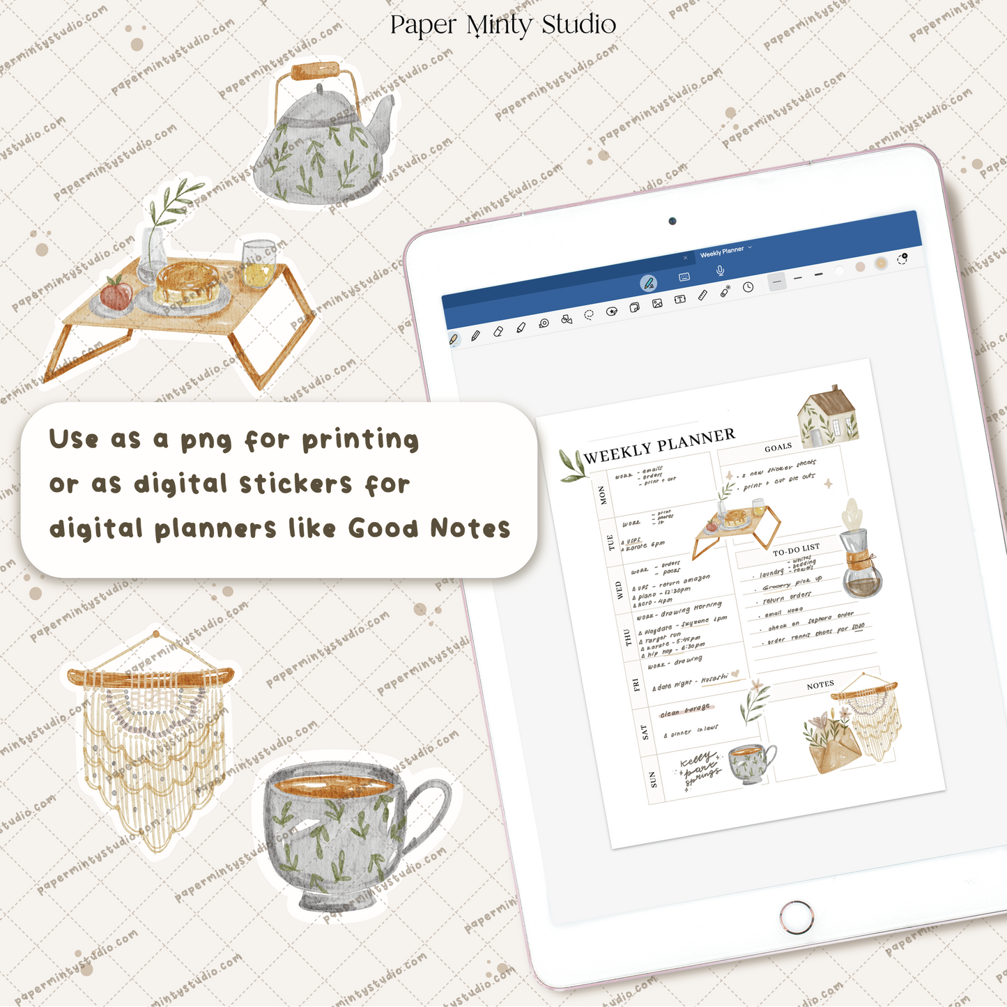 Sunday In Bed Printable Sticker Sheet and Digital GoodNotes Sticker Sheet