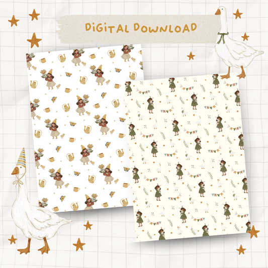 Garden Gnome Girls Printable Paper (Set of 4) | DOWNLOAD |