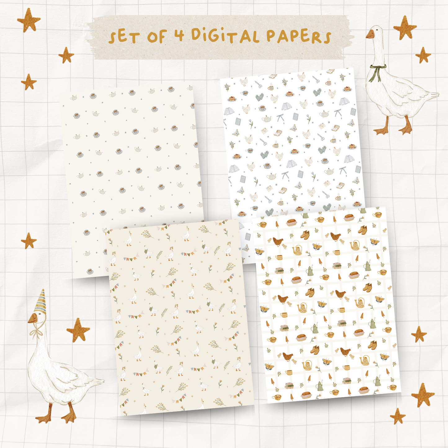 Garden Gnome Printable Paper (Set of 4) | DOWNLOAD |