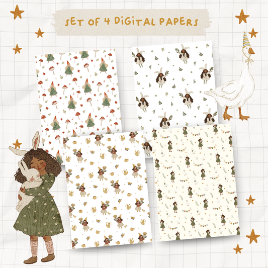 Garden Gnome Girls Printable Paper (Set of 4) | DOWNLOAD |