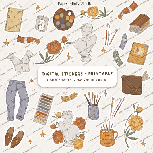 Artist Supplies Printable Sticker Sheet and Digital GoodNotes Sticker Sheet