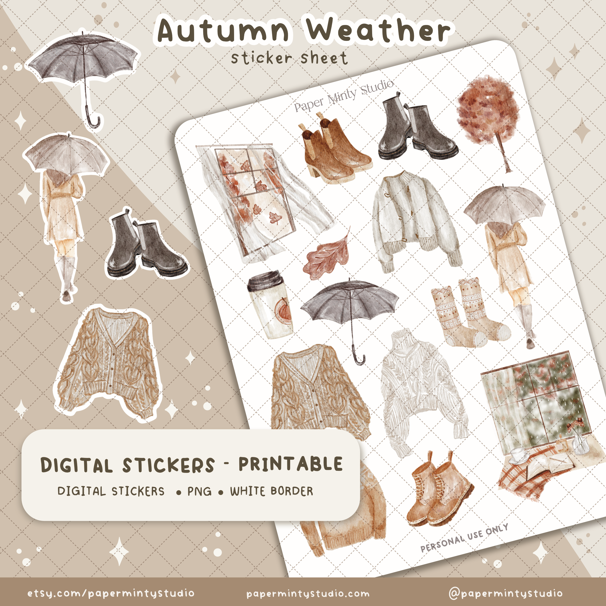 Autumn Weather Printable Sticker Sheet and Digital GoodNotes Sticker S ...