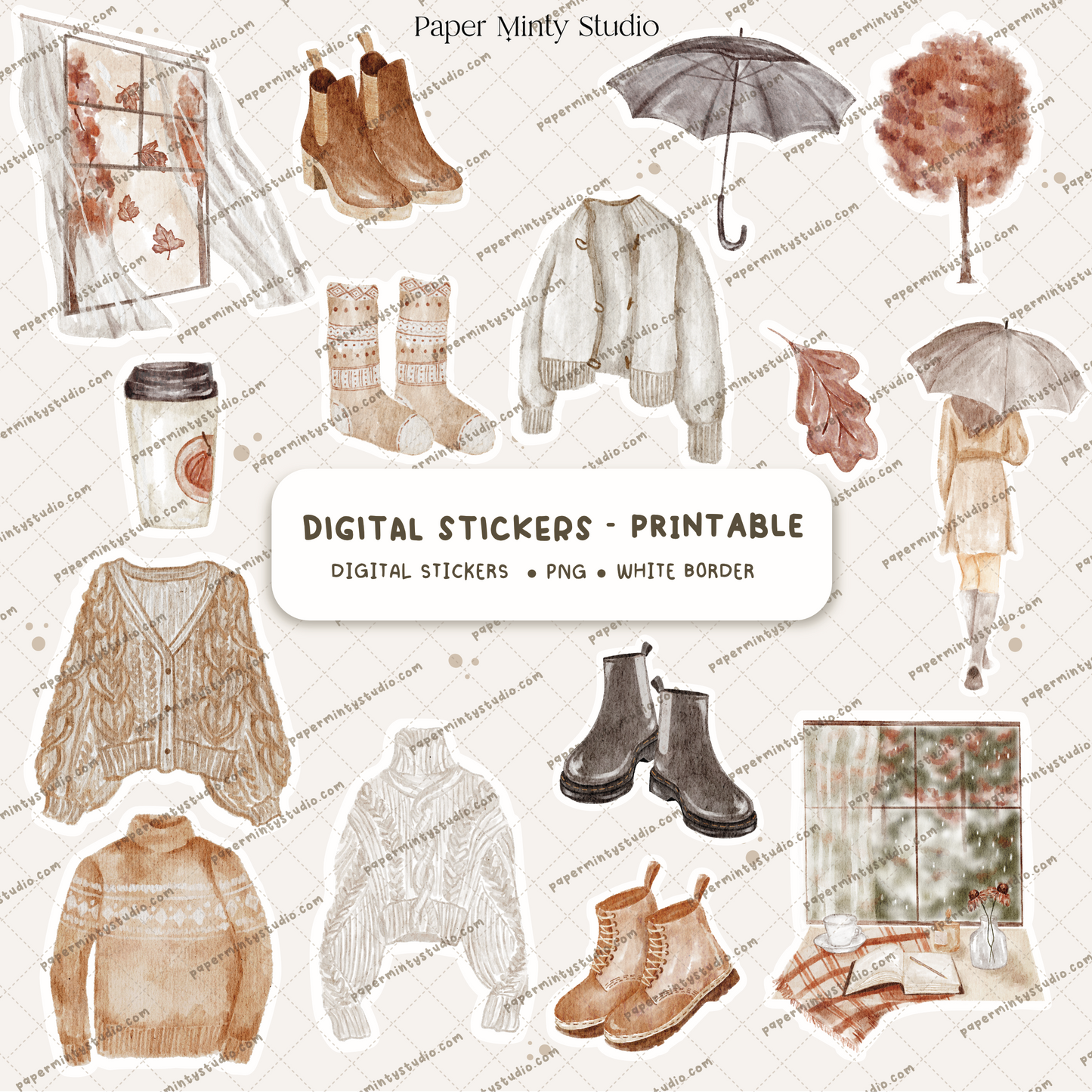 Autumn Weather Printable Sticker Sheet and Digital GoodNotes Sticker Sheet