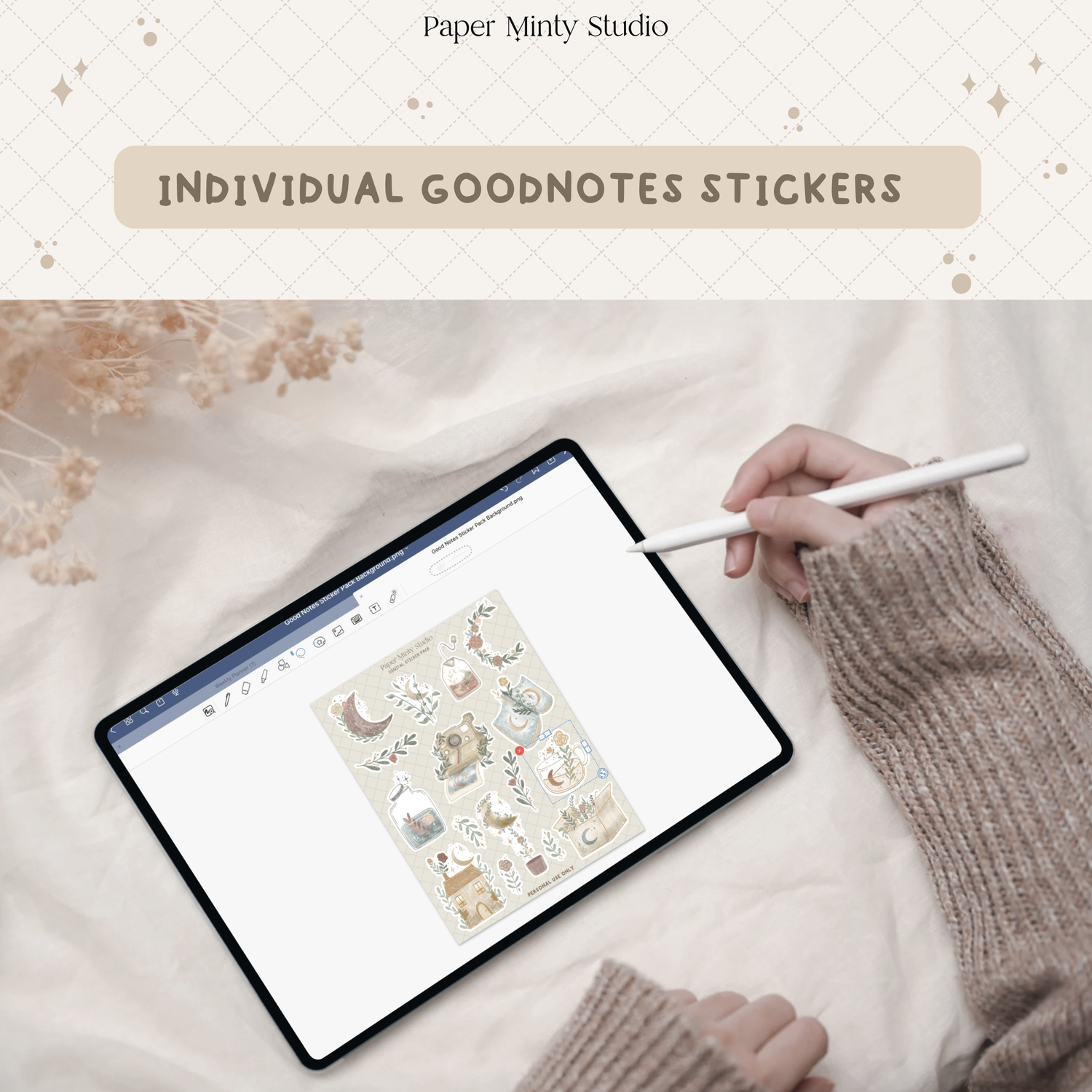 Blooming Moon Printable Sticker Sheet and Digital GoodNotes Sticker Sh ...