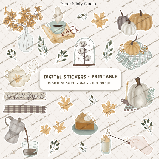 Comfy Fall Printable Sticker Sheet and Digital GoodNotes Sticker Sheet