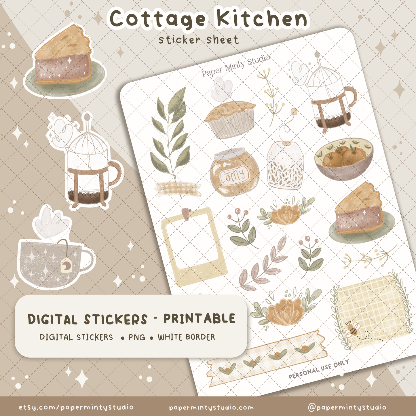 Cottage Kitchen Printable Sticker Sheet and Digital GoodNotes Sticker Sheet