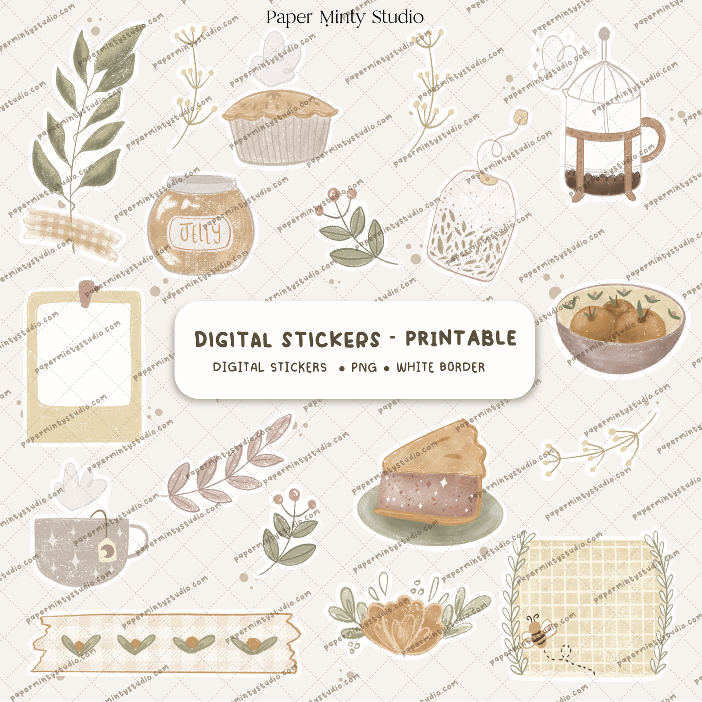 Cottage Kitchen Printable Sticker Sheet and Digital GoodNotes Sticker Sheet