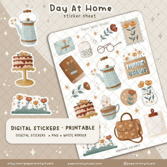 Day At Home Printable Sticker Sheet and Digital GoodNotes Sticker Sheet
