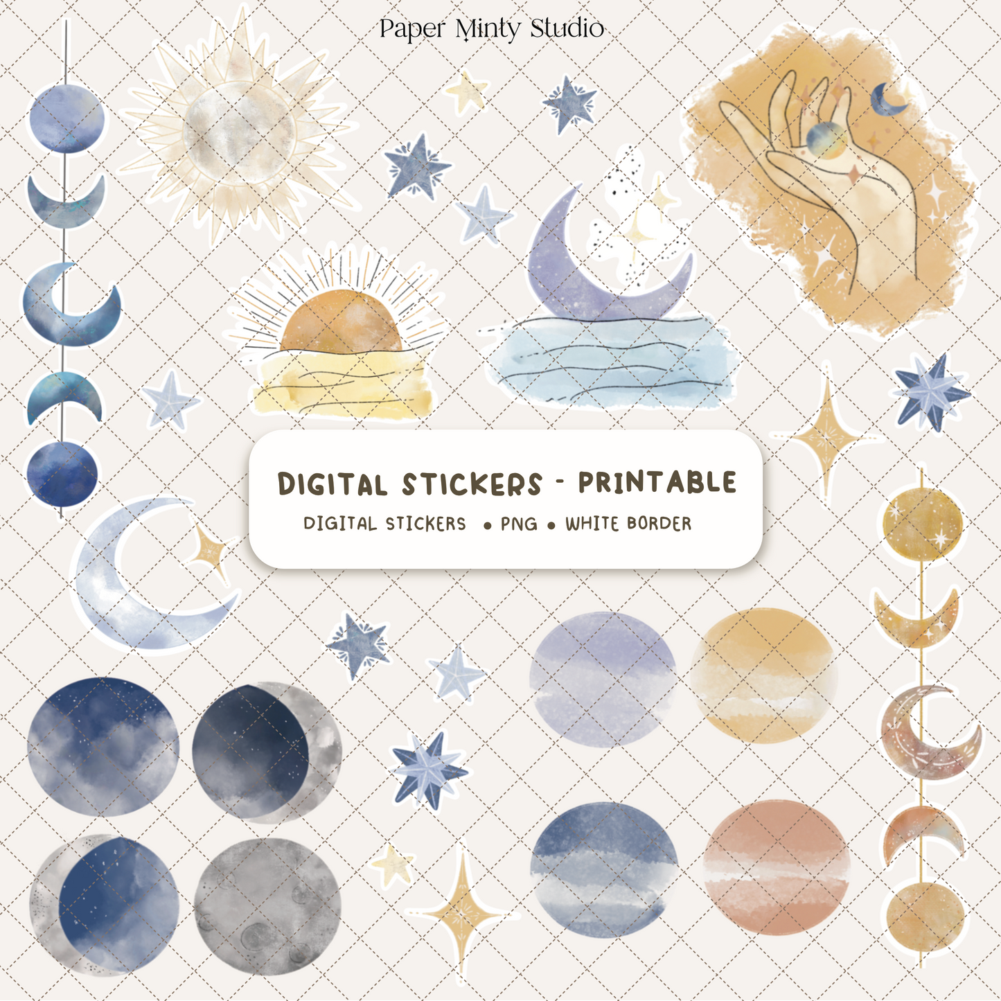 Paper Sticker Moon Printable Sticker Sheet Dreaming Moon – PaperMintyStudio