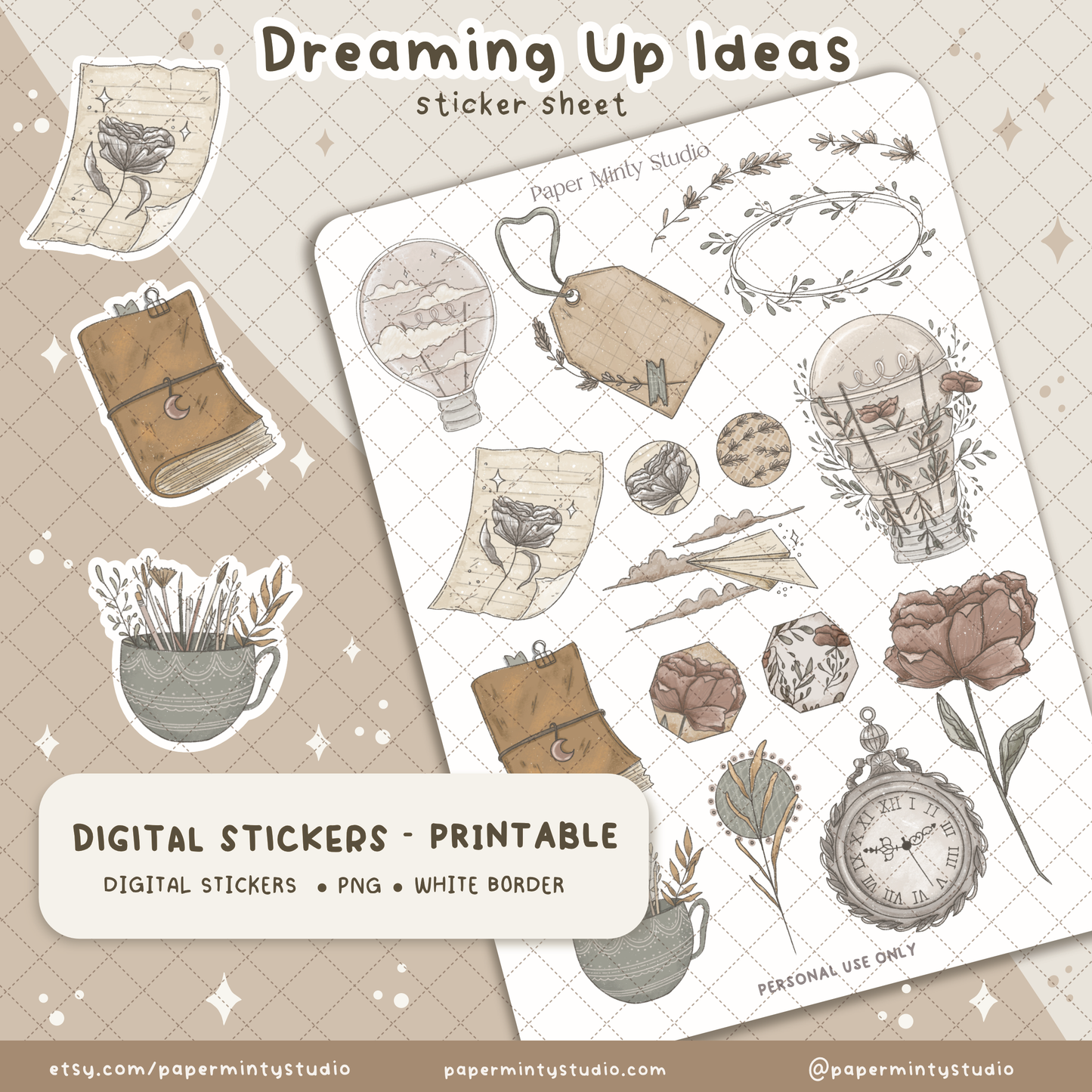 Dreaming Up Ideas Printable Sticker Sheet and Digital GoodNotes Sticker Sheet