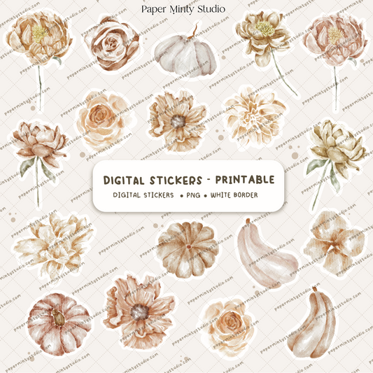 Fall Florals Printable Sticker Sheet and Digital GoodNotes Sticker Sheet