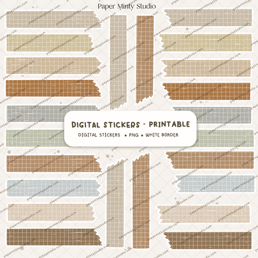 Grid Washi Printable Sticker Sheet and Digital GoodNotes Sticker Sheet