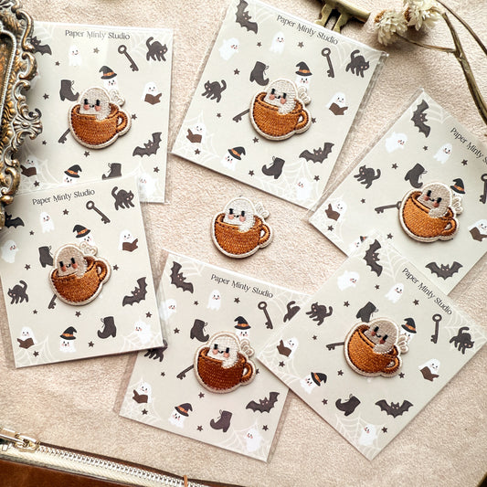 Ghostie in a Mug Iron-On Patches