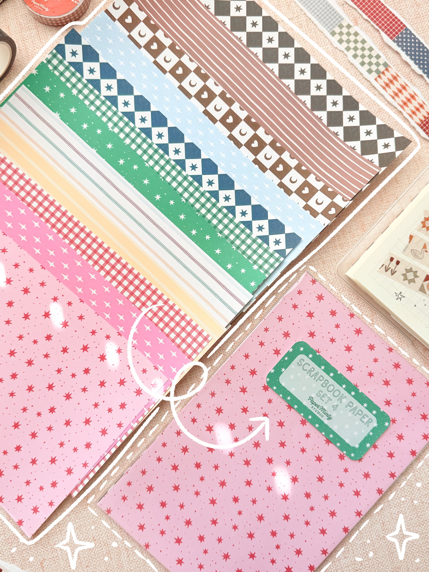 Scrapbook Paper Pack | 12 Sheets 25x13cm | Junk Journal Paper | Decorative Craft Paper | Paper Minty Studio