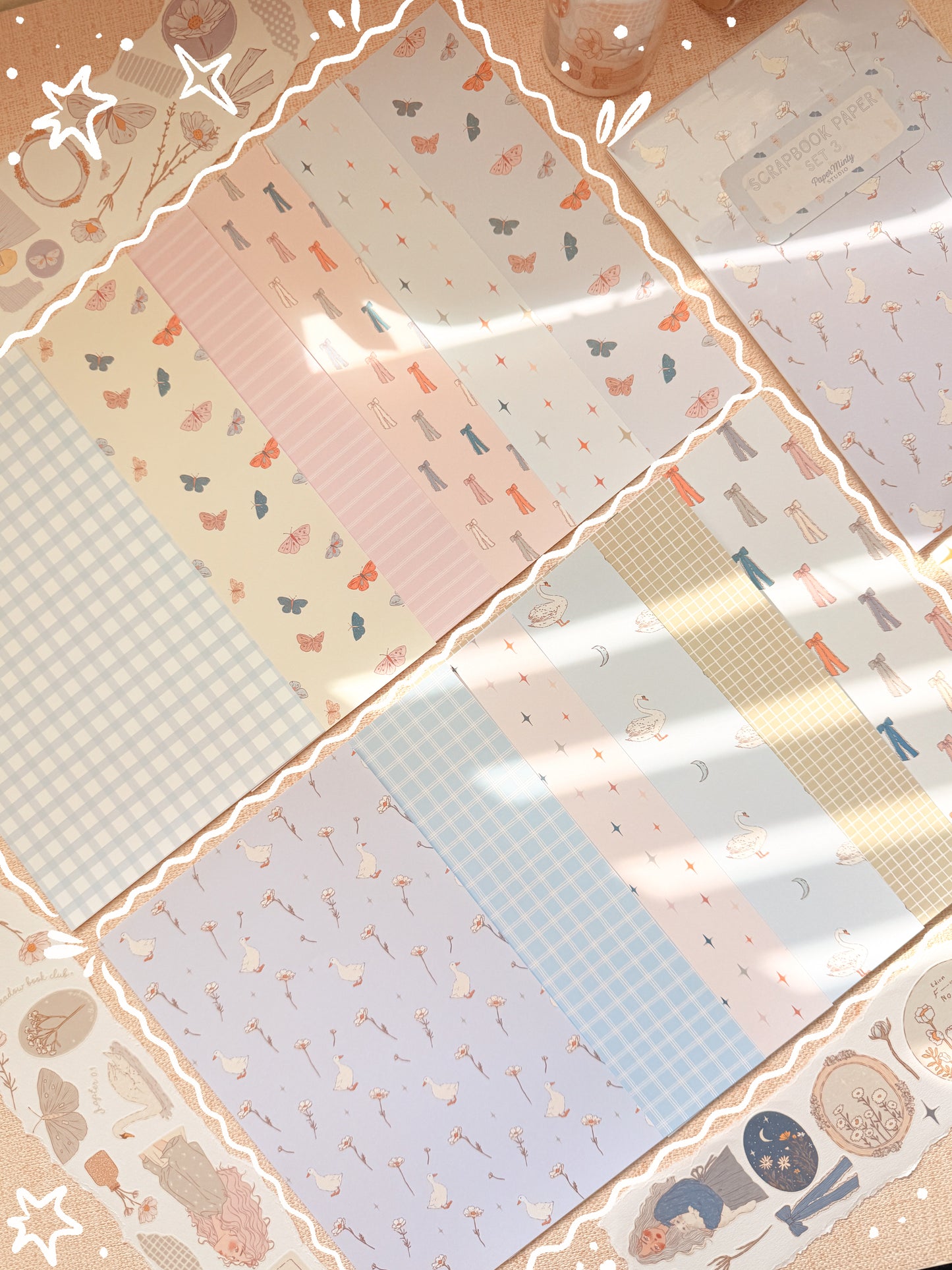 Scrapbook Paper Pack | 12 Sheets 25x13cm | Junk Journal Paper | Decorative Craft Paper | Paper Minty Studio