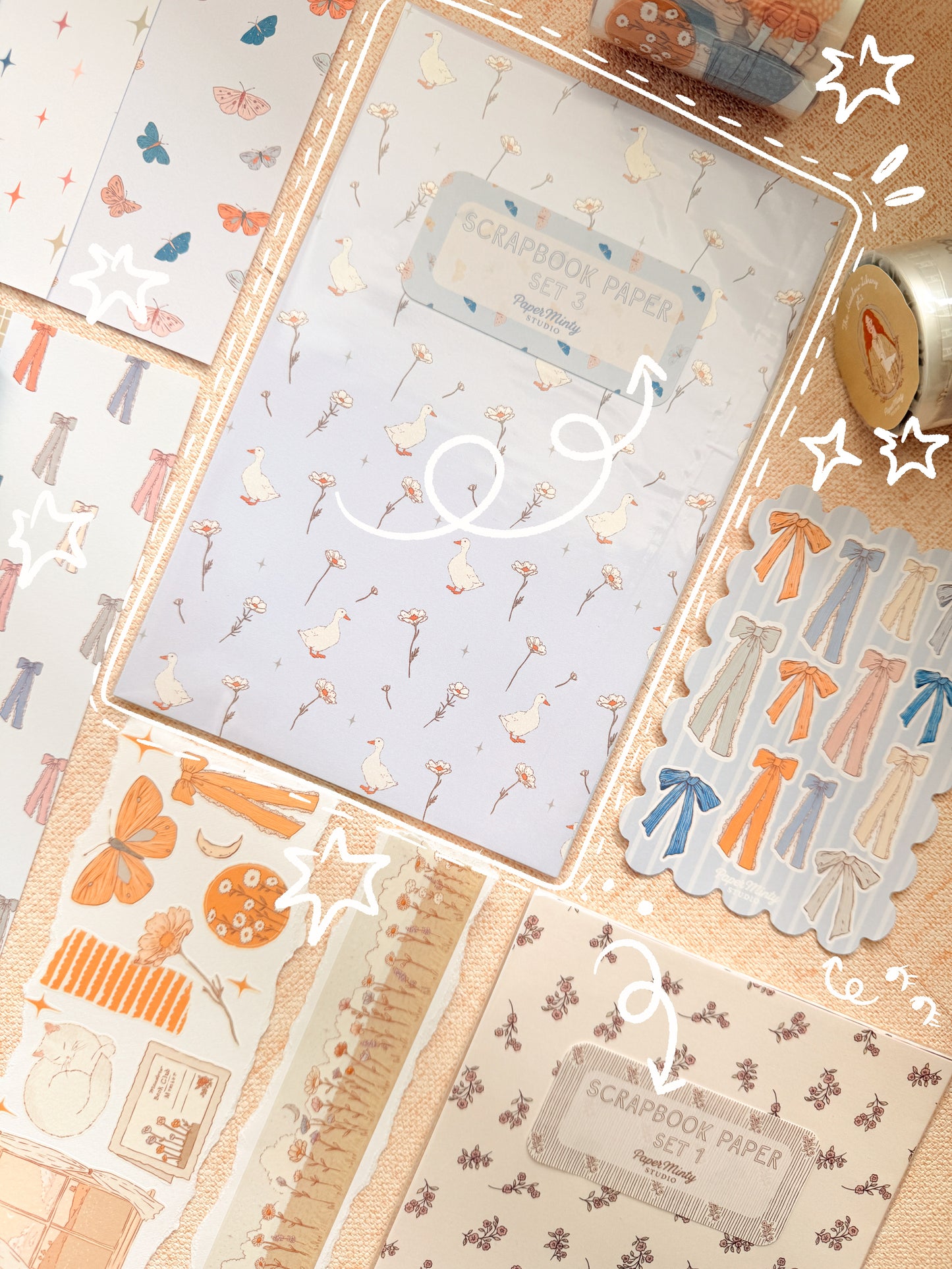Scrapbook Paper Pack | 12 Sheets 25x13cm | Junk Journal Paper | Decorative Craft Paper | Paper Minty Studio
