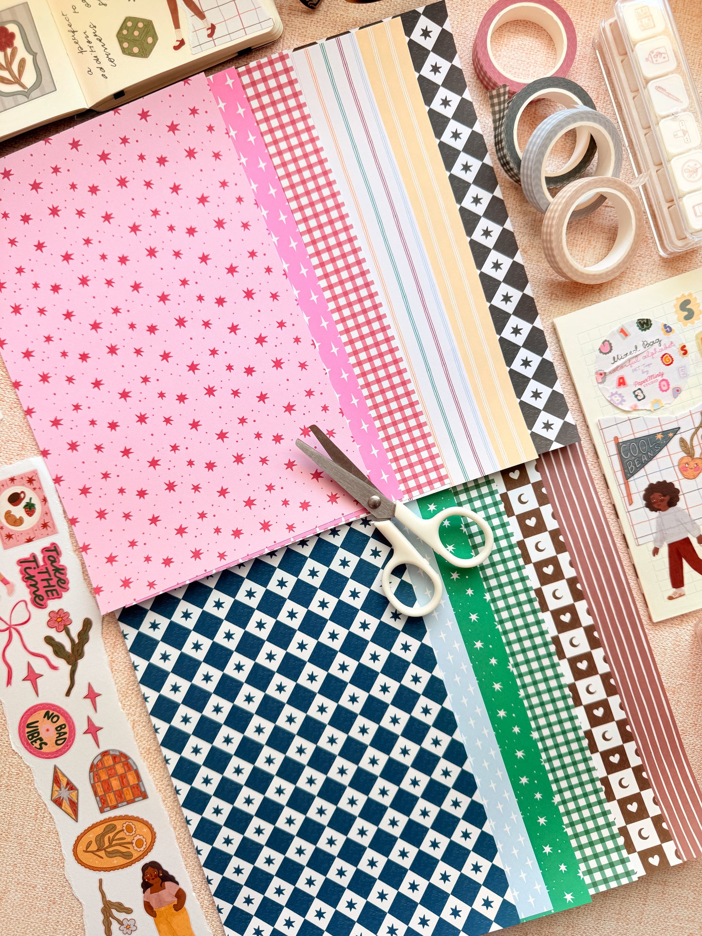 Scrapbook Paper Pack | 12 Sheets 25x13cm | Junk Journal Paper | Decorative Craft Paper | Paper Minty Studio