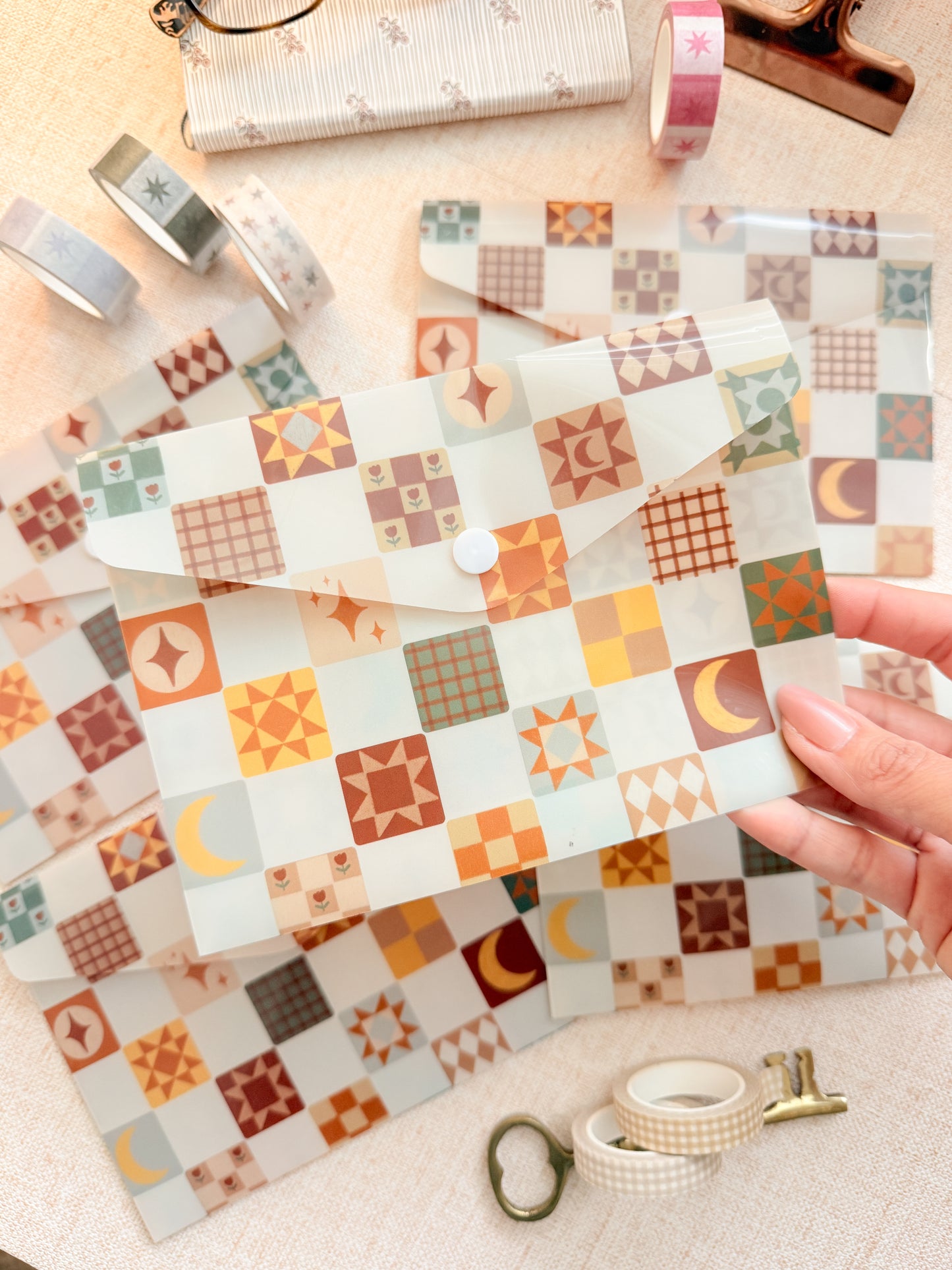 Folk Quilt Snap Pouch