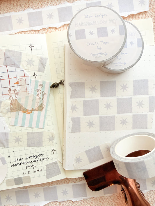 Star Ledger Marshmallow Sky 1.5cm Washi