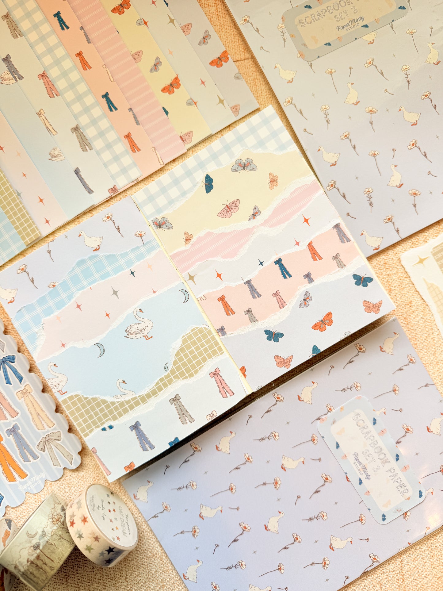 Scrapbook Paper Pack | 12 Sheets 25x13cm | Junk Journal Paper | Decorative Craft Paper | Paper Minty Studio