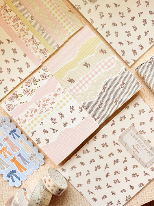 Scrapbook Paper Pack | 12 Sheets 25x13cm | Junk Journal Paper | Decorative Craft Paper | Paper Minty Studio