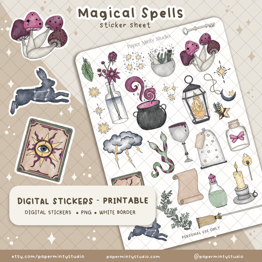 Printable Sticker Sheet Magical Spells