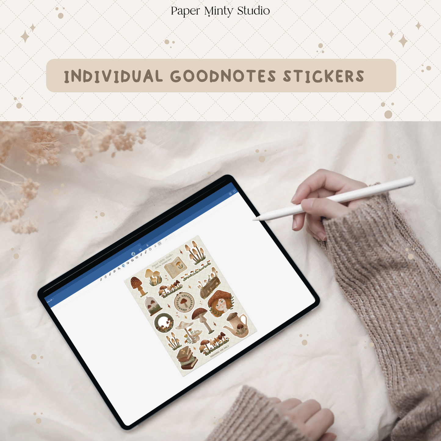 Mushroom Core Printable Sticker Sheet and Digital GoodNotes Sticker Sheet