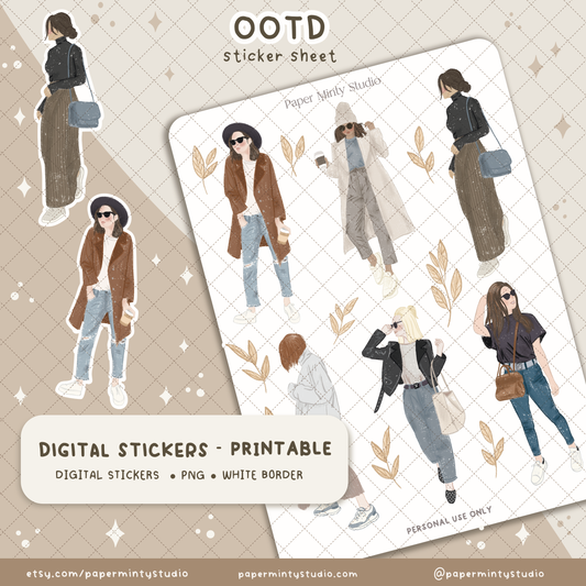 OOTD Printable Sticker Sheet and Digital GoodNotes Sticker Sheet