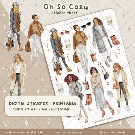 Oh So Cozy Printable Sticker Sheet and Digital GoodNotes Sticker Sheet