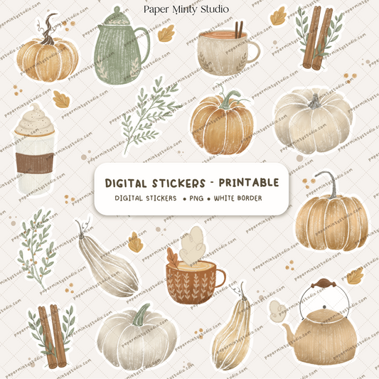 Pumpkin Spice Latte Printable Sticker Sheet and Digital GoodNotes Sticker Sheet