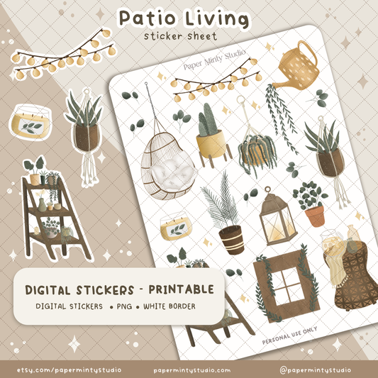 Patio Living Printable Sticker Sheet and Digital GoodNotes Sticker Sheet