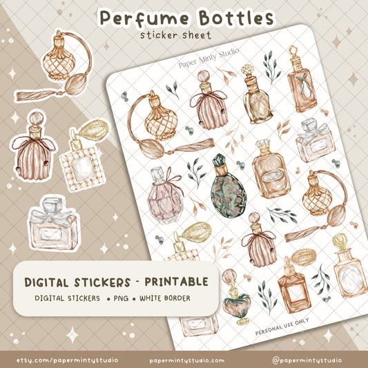 Perfume Bottles Printable Sticker Sheet and Digital GoodNotes Sticker Sheet