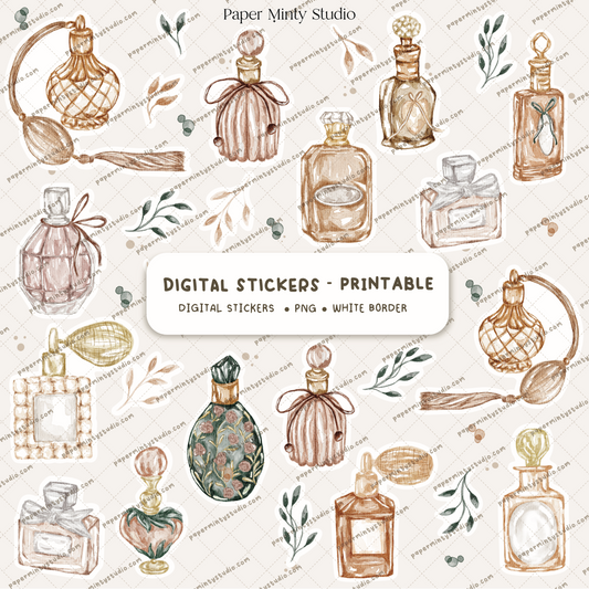 Perfume Bottles Printable Sticker Sheet and Digital GoodNotes Sticker Sheet