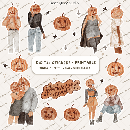 Pumpkin Head Printable Sticker Sheet and Digital GoodNotes Sticker Sheet (Copy)