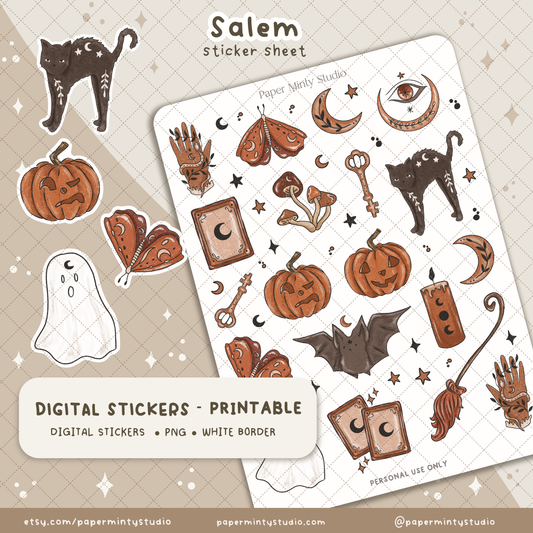 Salem Printable Sticker Sheet and Digital GoodNotes Sticker Sheet