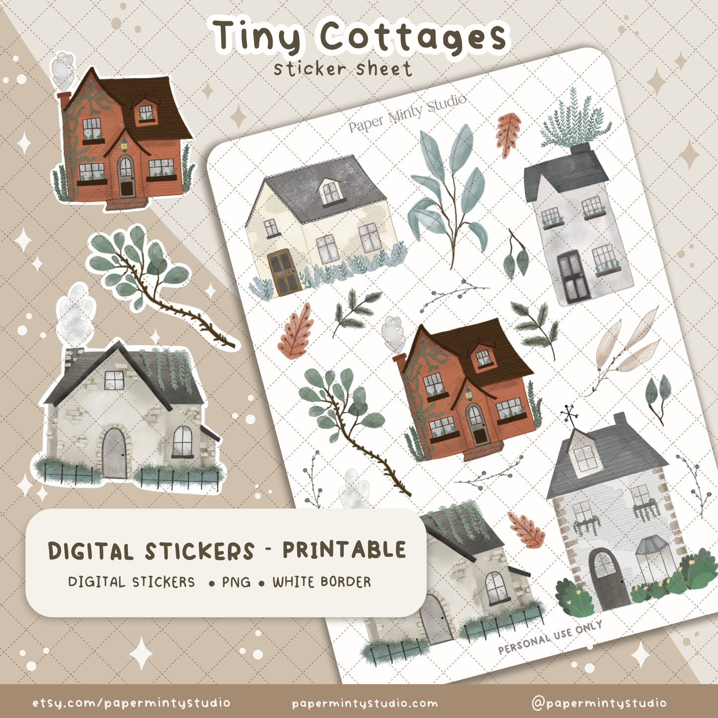 Printable Sticker Sheet Tiny Cottages β PaperMintyStudio