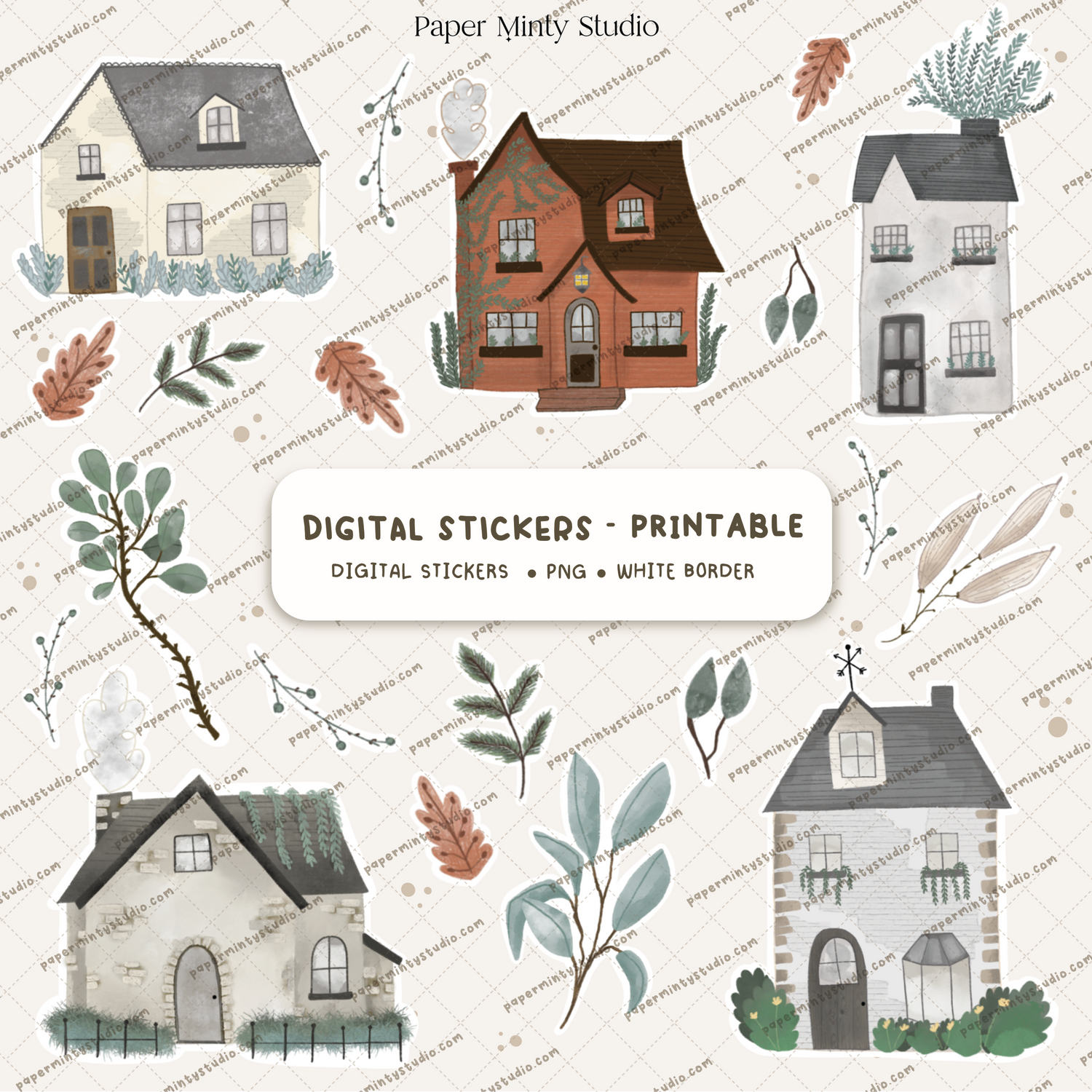 Printable Sticker Sheet Tiny Cottages – PaperMintyStudio